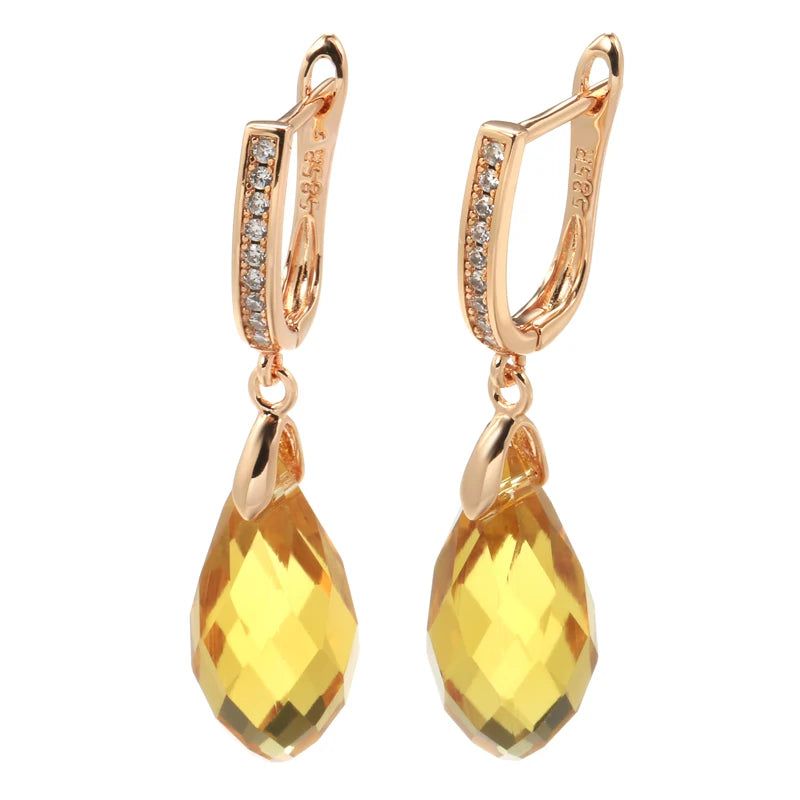 Smart Vintage-Inspired 585 Rose Gold Drop Earrings with Natural Zircon and Yellow Crystal