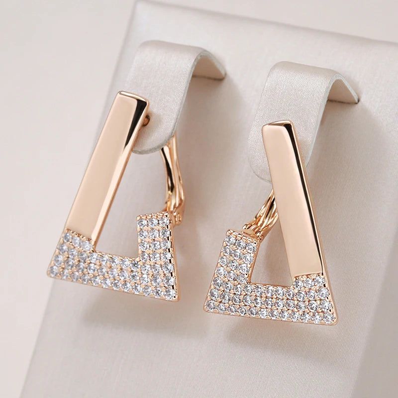 Smart Vintage-Inspired 585 Rose Gold Geometric Drop Earrings with Cubic Zirconia