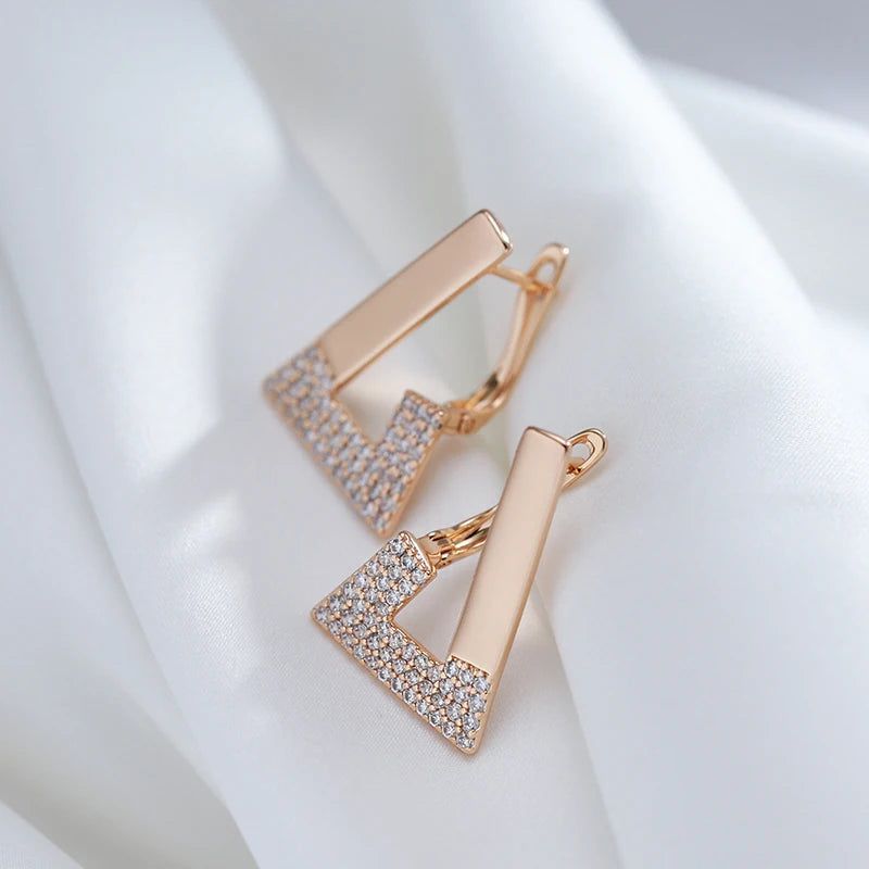 Smart Vintage-Inspired 585 Rose Gold Geometric Drop Earrings with Cubic Zirconia