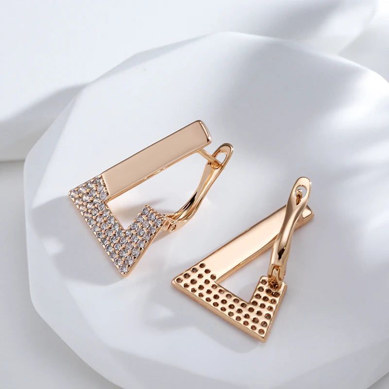 Smart Vintage-Inspired 585 Rose Gold Geometric Drop Earrings with Cubic Zirconia