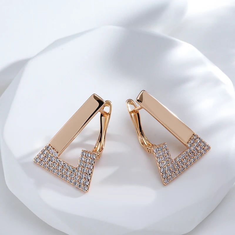 Smart Vintage-Inspired 585 Rose Gold Geometric Drop Earrings with Cubic Zirconia