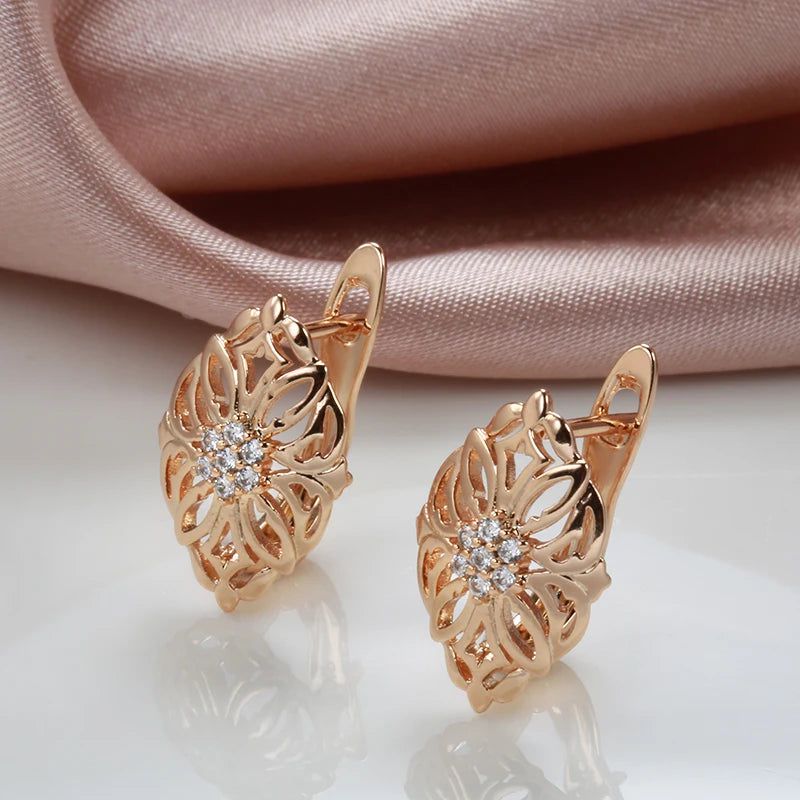 Smart Vintage-Inspired 585 Rose Gold Geometric Drop Earrings with Natural Zircon