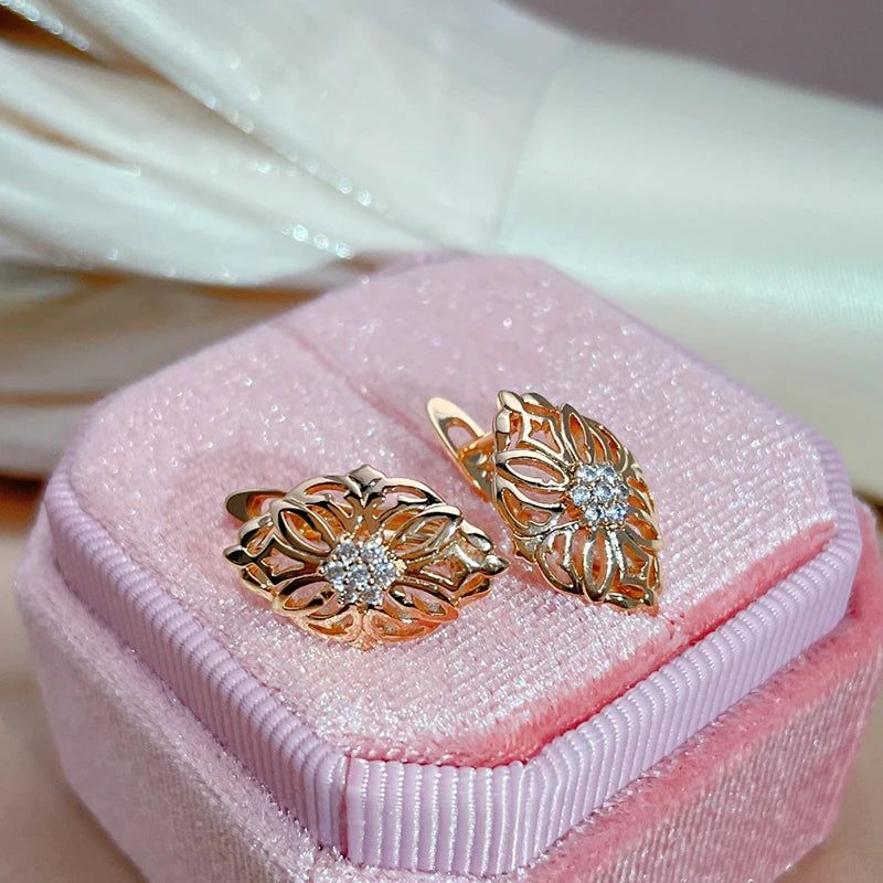 Smart Vintage-Inspired 585 Rose Gold Geometric Drop Earrings with Natural Zircon