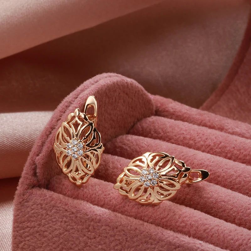 Smart Vintage-Inspired 585 Rose Gold Geometric Drop Earrings with Natural Zircon