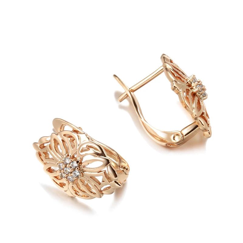 Smart Vintage-Inspired 585 Rose Gold Geometric Drop Earrings with Natural Zircon