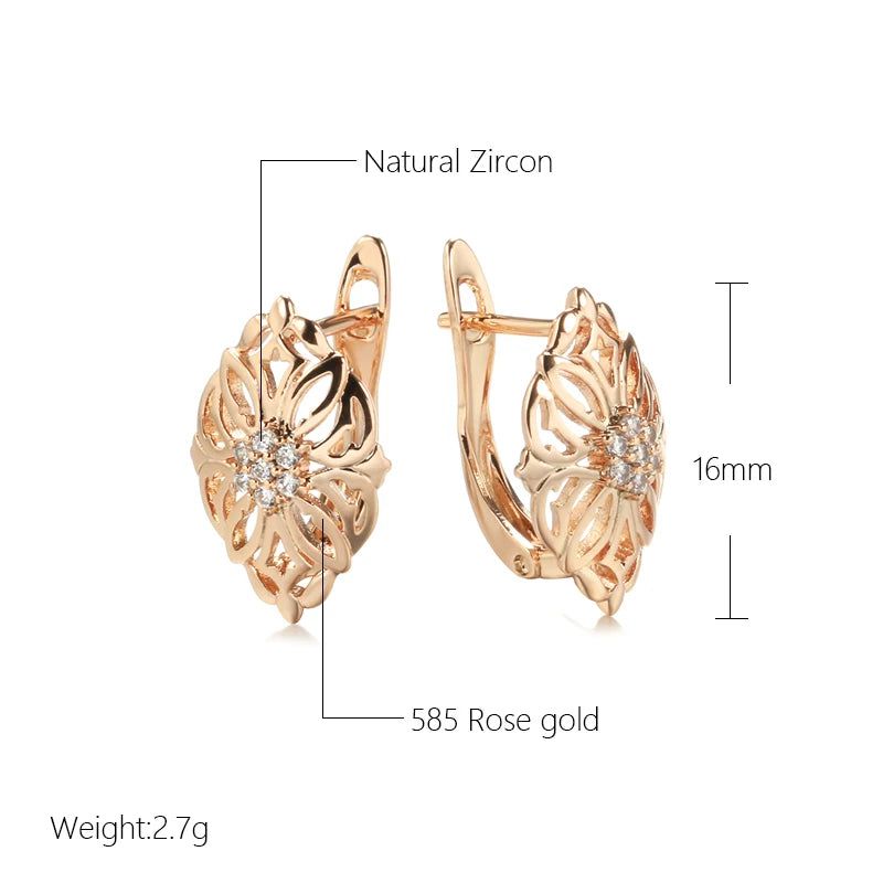 Smart Vintage-Inspired 585 Rose Gold Geometric Drop Earrings with Natural Zircon