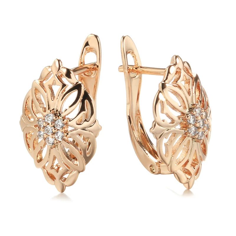 Smart Vintage-Inspired 585 Rose Gold Geometric Drop Earrings with Natural Zircon