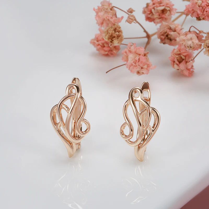 Smart Vintage-Inspired 585 Rose Gold Hollow Clip Earrings with Zircon Accents