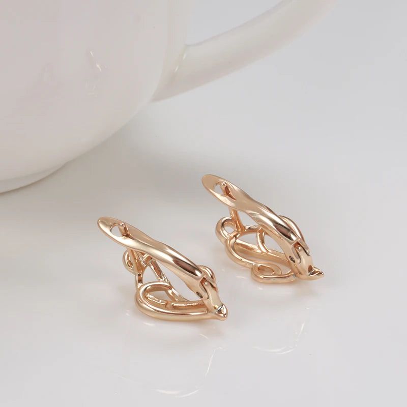 Smart Vintage-Inspired 585 Rose Gold Hollow Clip Earrings with Zircon Accents