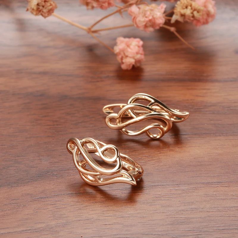 Smart Vintage-Inspired 585 Rose Gold Hollow Clip Earrings with Zircon Accents