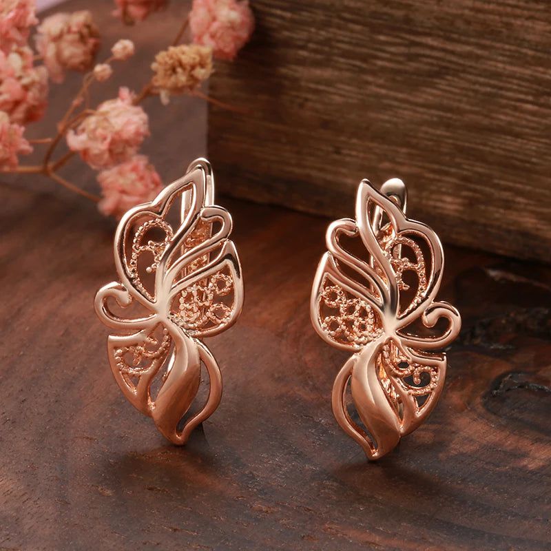 Smart Vintage-Inspired 585 Rose Gold Hollow Flower Drop Earrings