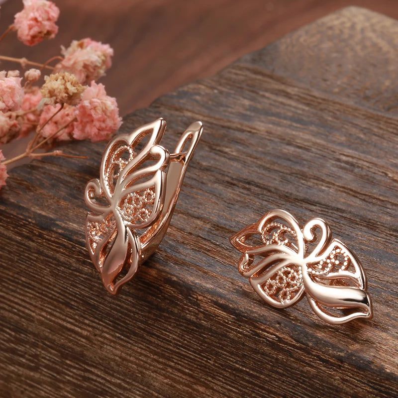 Smart Vintage-Inspired 585 Rose Gold Hollow Flower Drop Earrings