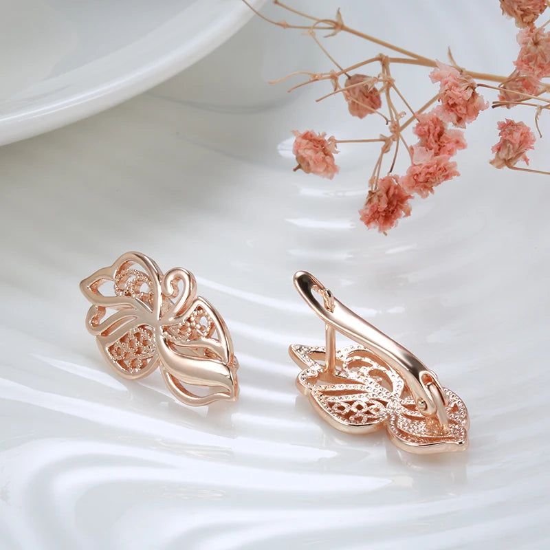 Smart Vintage-Inspired 585 Rose Gold Hollow Flower Drop Earrings