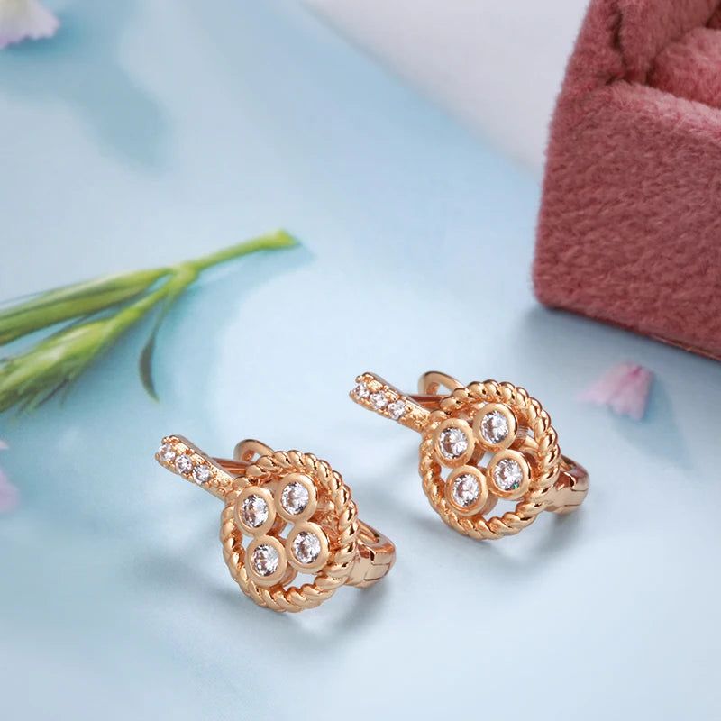 Smart Vintage-Inspired 585 Rose Gold Hollow Flower Drop Earrings with Natural Zircon