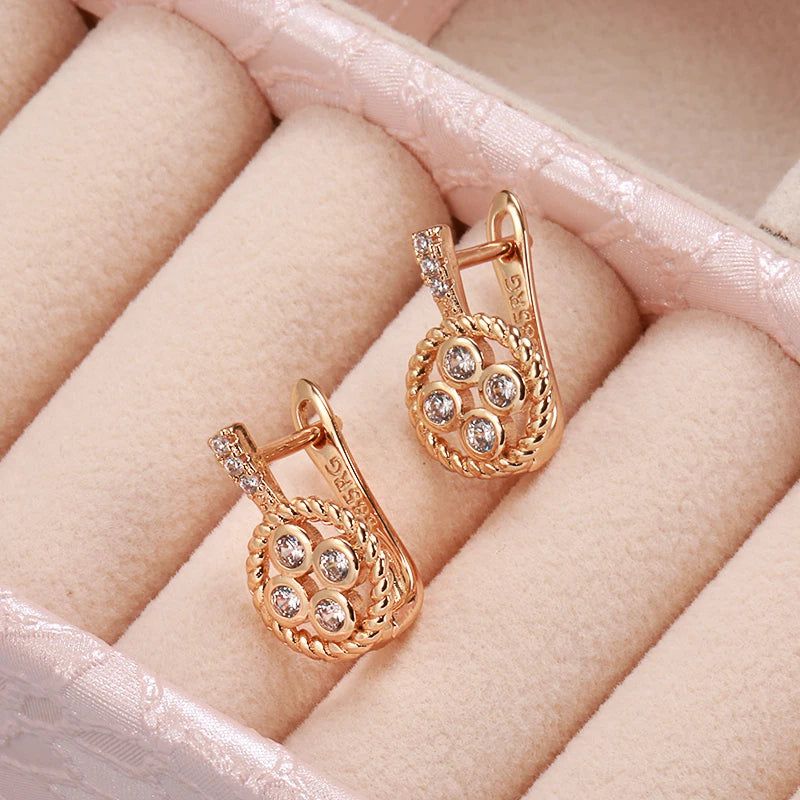 Smart Vintage-Inspired 585 Rose Gold Hollow Flower Drop Earrings with Natural Zircon