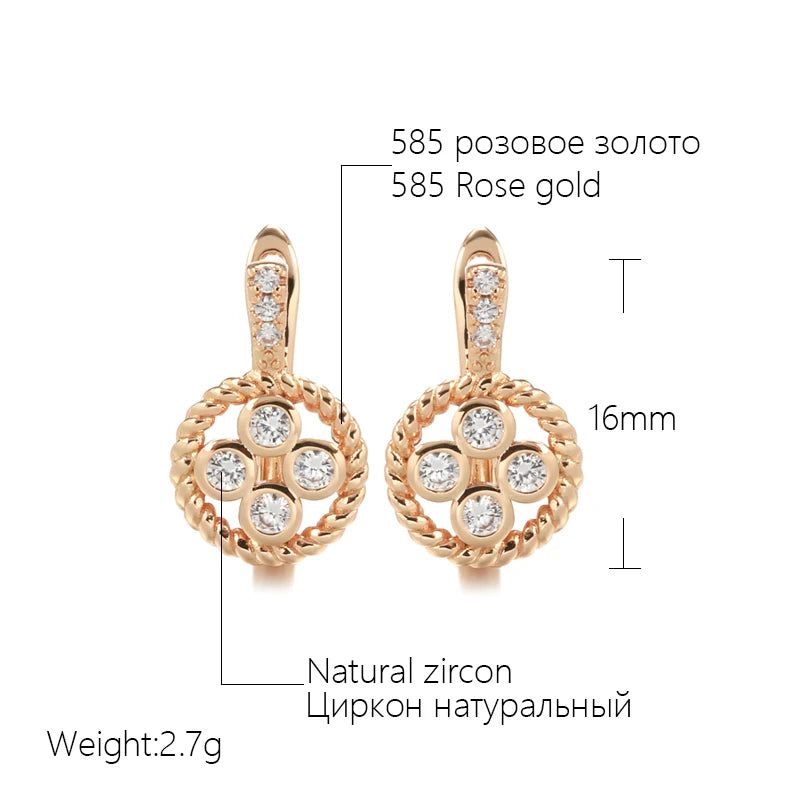 Smart Vintage-Inspired 585 Rose Gold Hollow Flower Drop Earrings with Natural Zircon