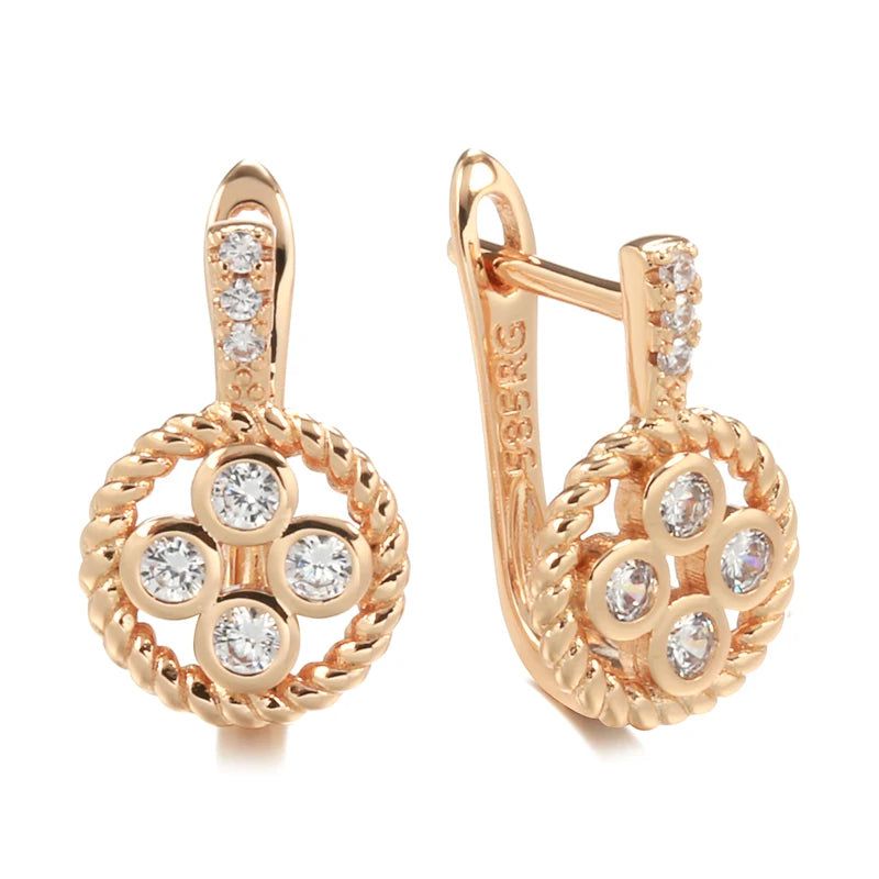 Smart Vintage-Inspired 585 Rose Gold Hollow Flower Drop Earrings with Natural Zircon