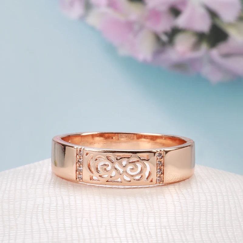 Smart Vintage-Inspired 585 Rose Gold Hollow Flower Ring with Natural Zircon