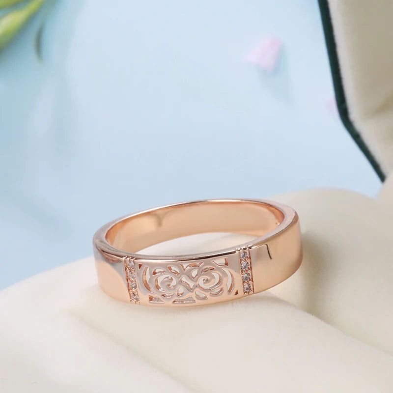 Smart Vintage-Inspired 585 Rose Gold Hollow Flower Ring with Natural Zircon