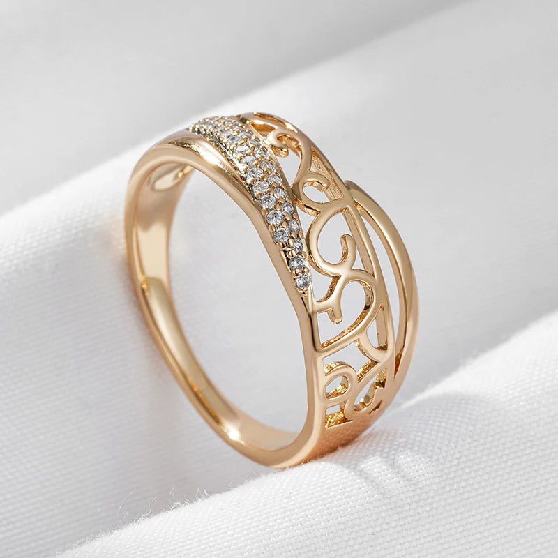 Smart Vintage-Inspired 585 Rose Gold Hollow Flower Ring with Natural Zircon Accents