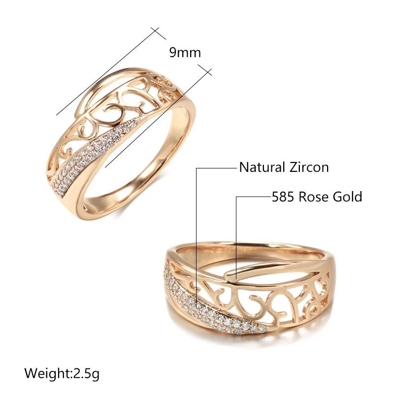 Smart Vintage-Inspired 585 Rose Gold Hollow Flower Ring with Natural Zircon Accents