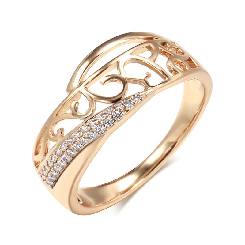 Smart Vintage-Inspired 585 Rose Gold Hollow Flower Ring with Natural Zircon Accents