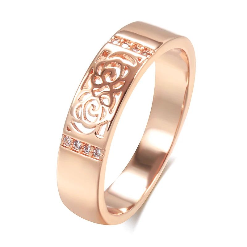 Smart Vintage-Inspired 585 Rose Gold Hollow Flower Ring with Natural Zircon