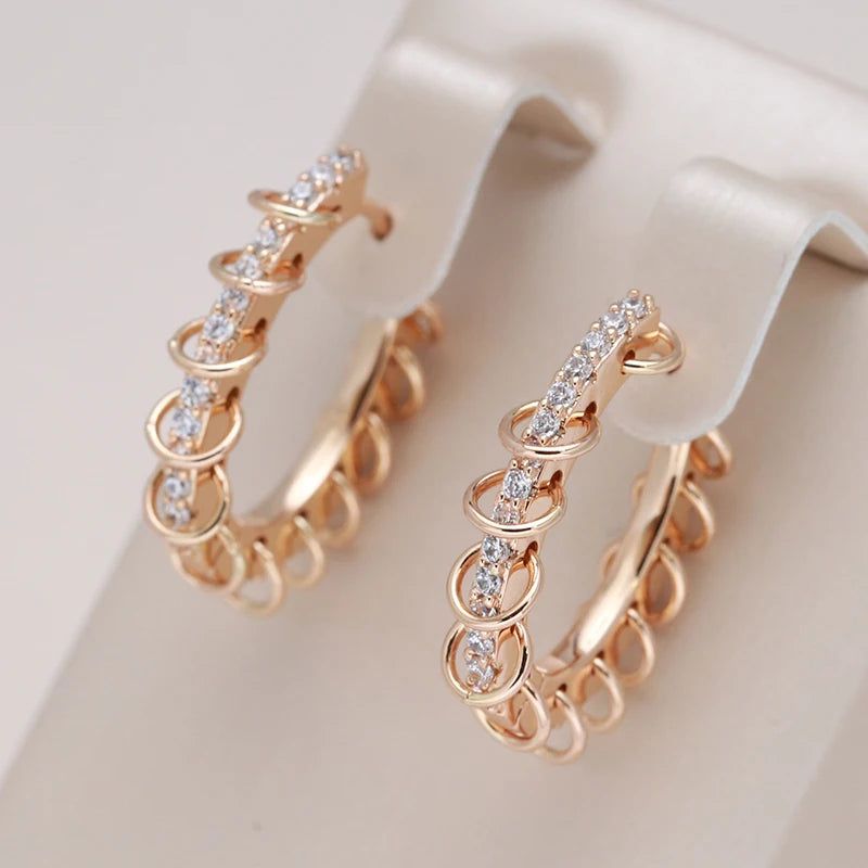 Smart Vintage-Inspired 585 Rose Gold Hoop Earrings with Natural Zircon