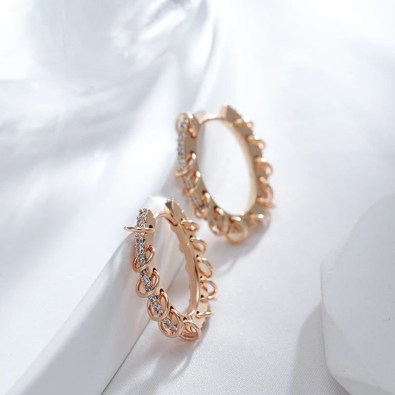 Smart Vintage-Inspired 585 Rose Gold Hoop Earrings with Natural Zircon