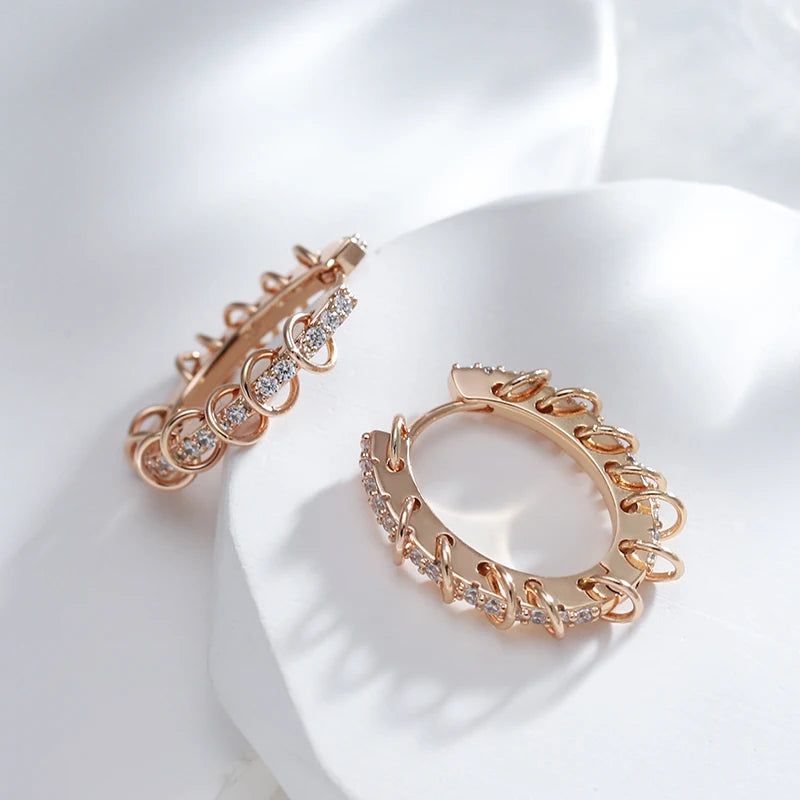 Smart Vintage-Inspired 585 Rose Gold Hoop Earrings with Natural Zircon