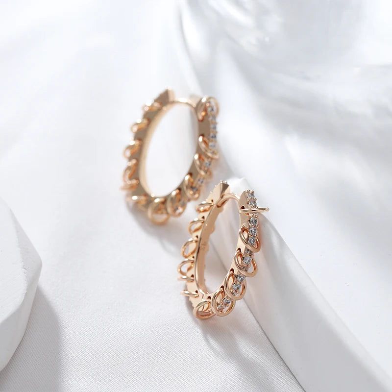 Smart Vintage-Inspired 585 Rose Gold Hoop Earrings with Natural Zircon