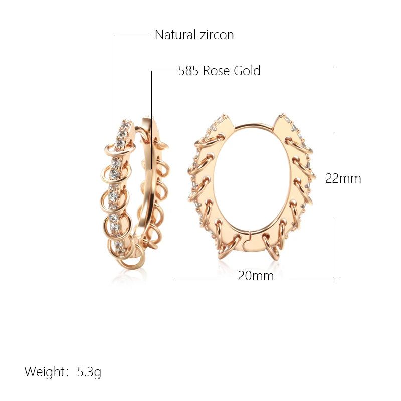 Smart Vintage-Inspired 585 Rose Gold Hoop Earrings with Natural Zircon