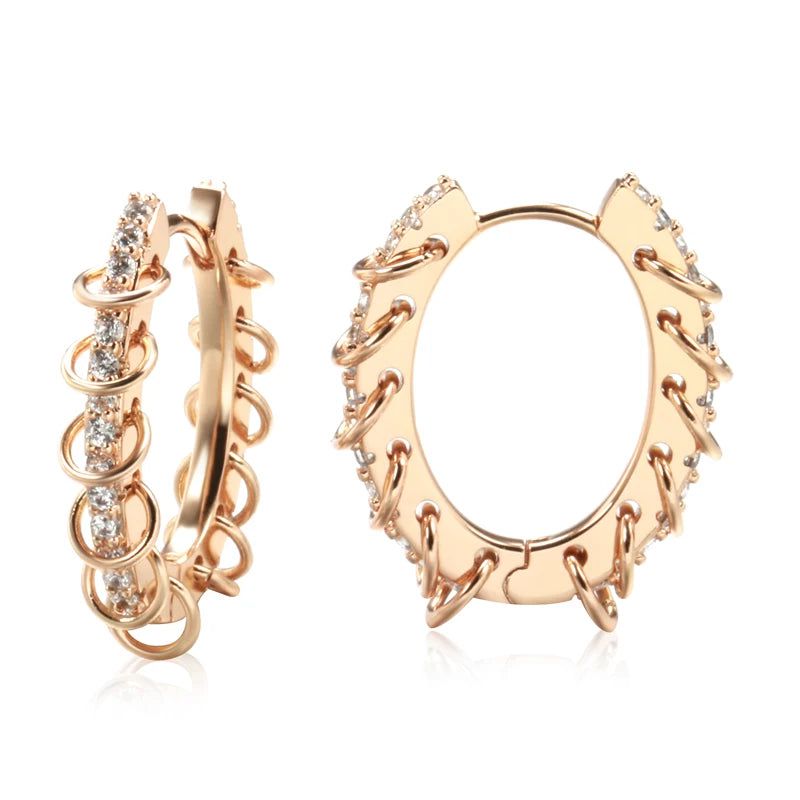 Smart Vintage-Inspired 585 Rose Gold Hoop Earrings with Natural Zircon