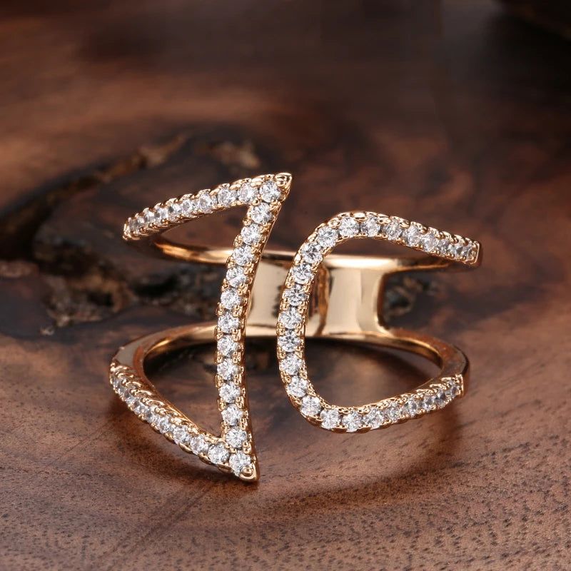 Smart Vintage-Inspired 585 Rose Gold Natural Zircon Geometric Ring