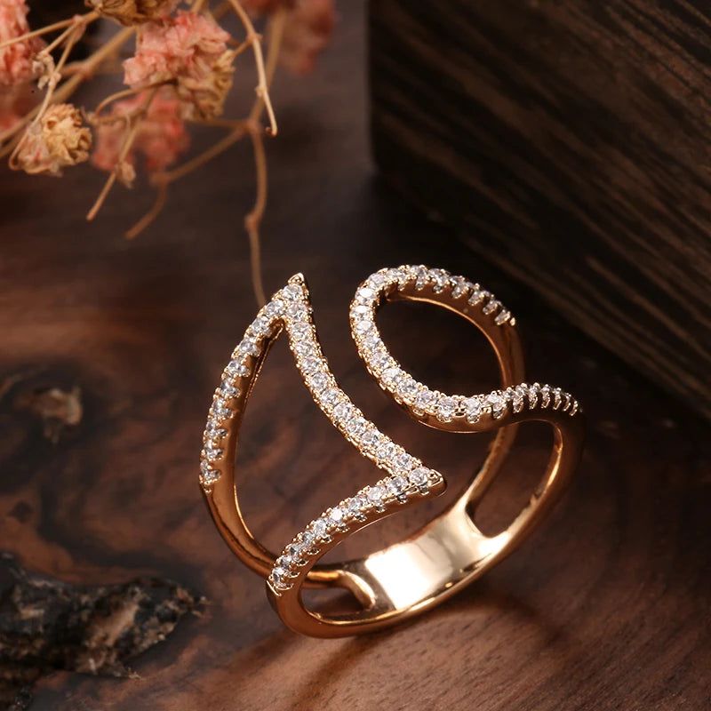 Smart Vintage-Inspired 585 Rose Gold Natural Zircon Geometric Ring