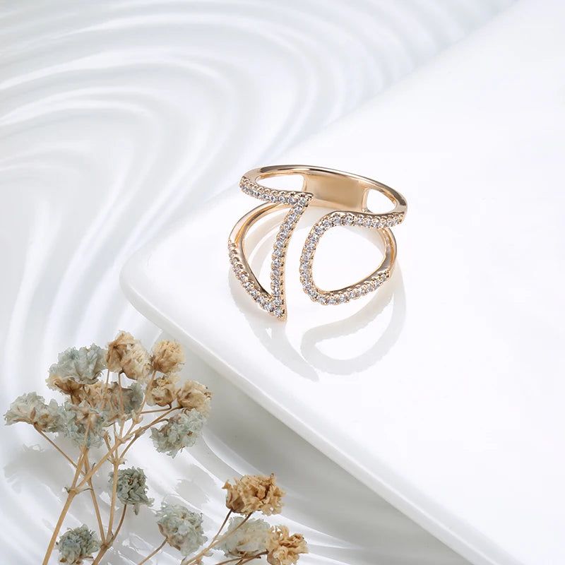 Smart Vintage-Inspired 585 Rose Gold Natural Zircon Geometric Ring