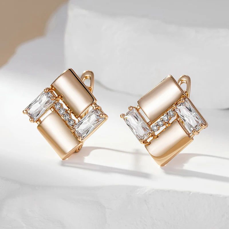 Smart Vintage-Inspired 585 Rose Gold Square Earrings with Natural Zircon Accents