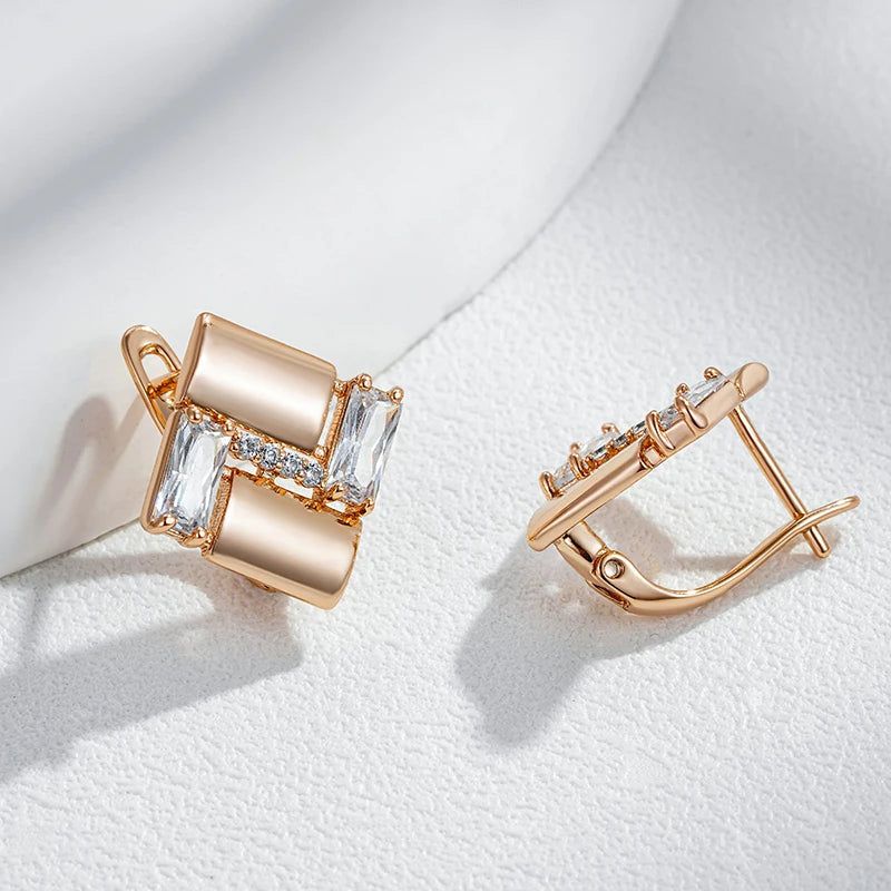 Smart Vintage-Inspired 585 Rose Gold Square Earrings with Natural Zircon Accents