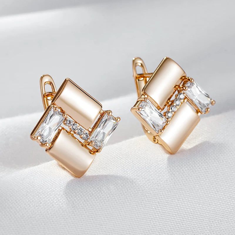 Smart Vintage-Inspired 585 Rose Gold Square Earrings with Natural Zircon Accents