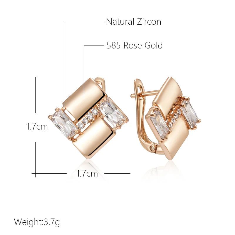 Smart Vintage-Inspired 585 Rose Gold Square Earrings with Natural Zircon Accents