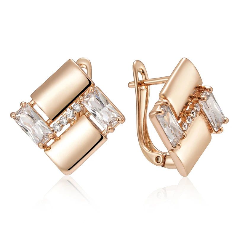 Smart Vintage-Inspired 585 Rose Gold Square Earrings with Natural Zircon Accents