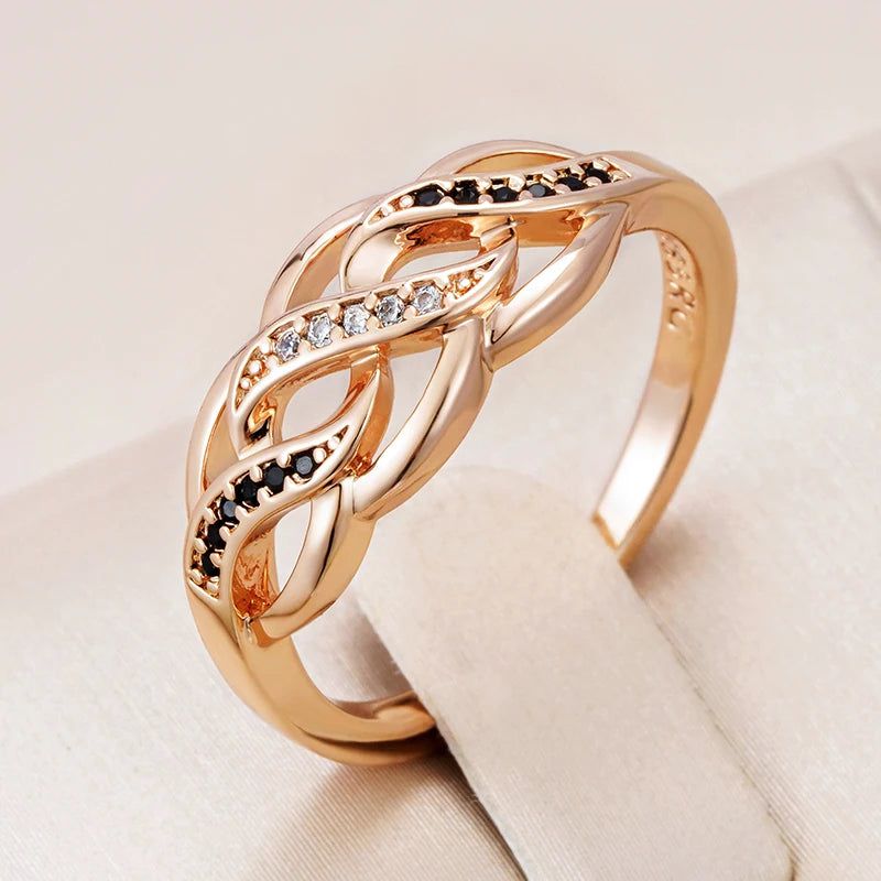 Smart Vintage-Inspired Black Zircon Cocktail Ring in 585 Rose Gold Plating