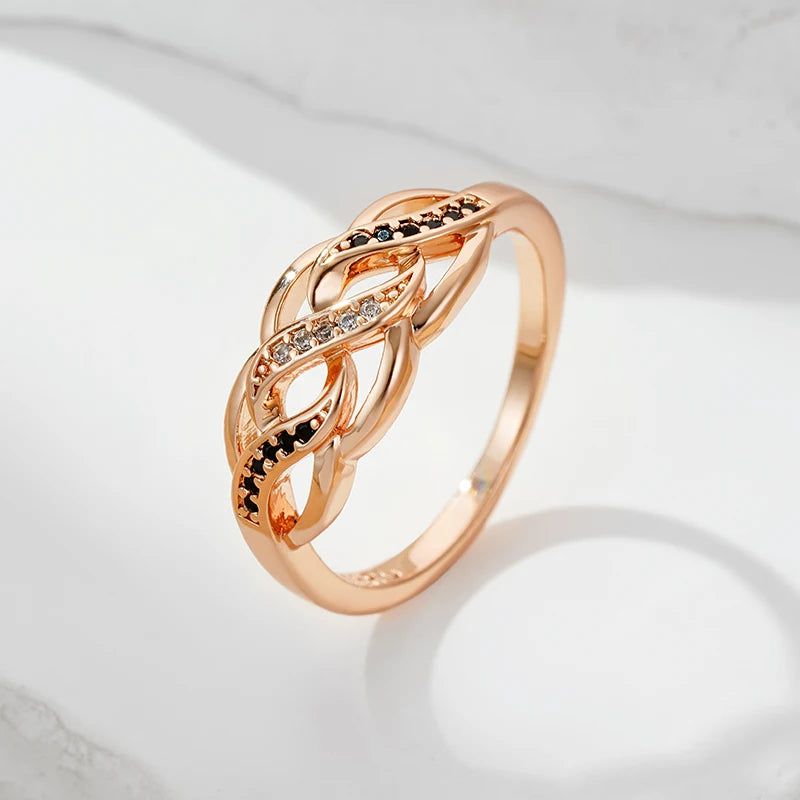 Smart Vintage-Inspired Black Zircon Cocktail Ring in 585 Rose Gold Plating