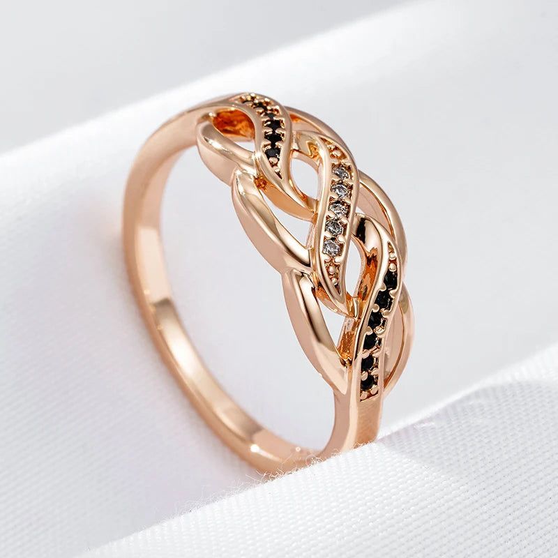 Smart Vintage-Inspired Black Zircon Cocktail Ring in 585 Rose Gold Plating