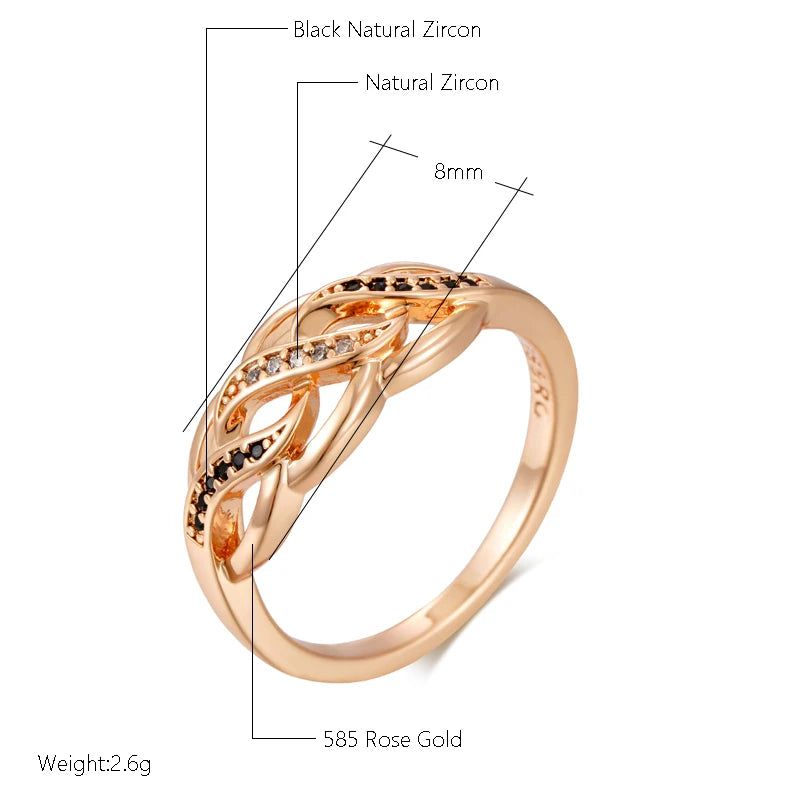 Smart Vintage-Inspired Black Zircon Cocktail Ring in 585 Rose Gold Plating