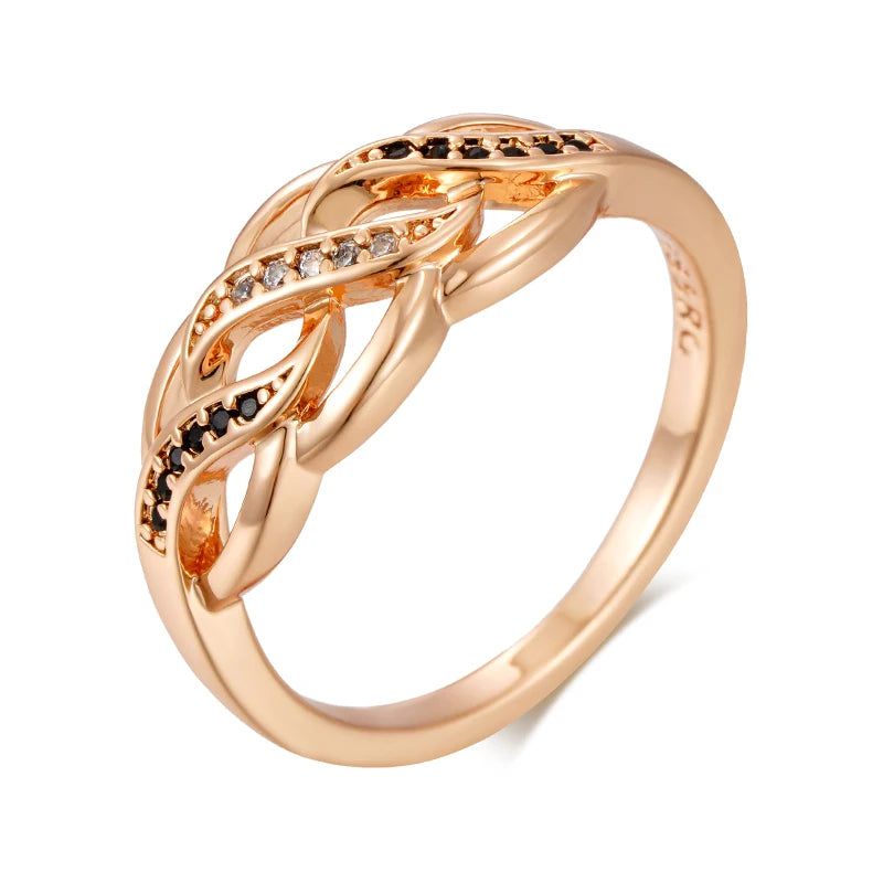 Smart Vintage-Inspired Black Zircon Cocktail Ring in 585 Rose Gold Plating