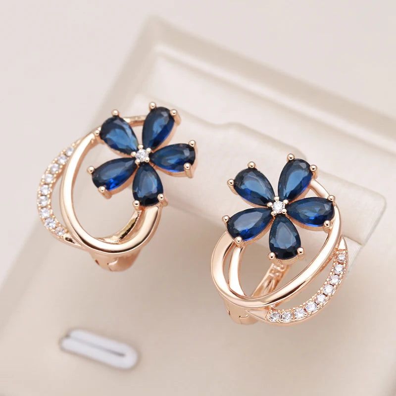 Smart Vintage-Inspired Blue Zircon Stud Earrings in 585 Rose Gold Finish