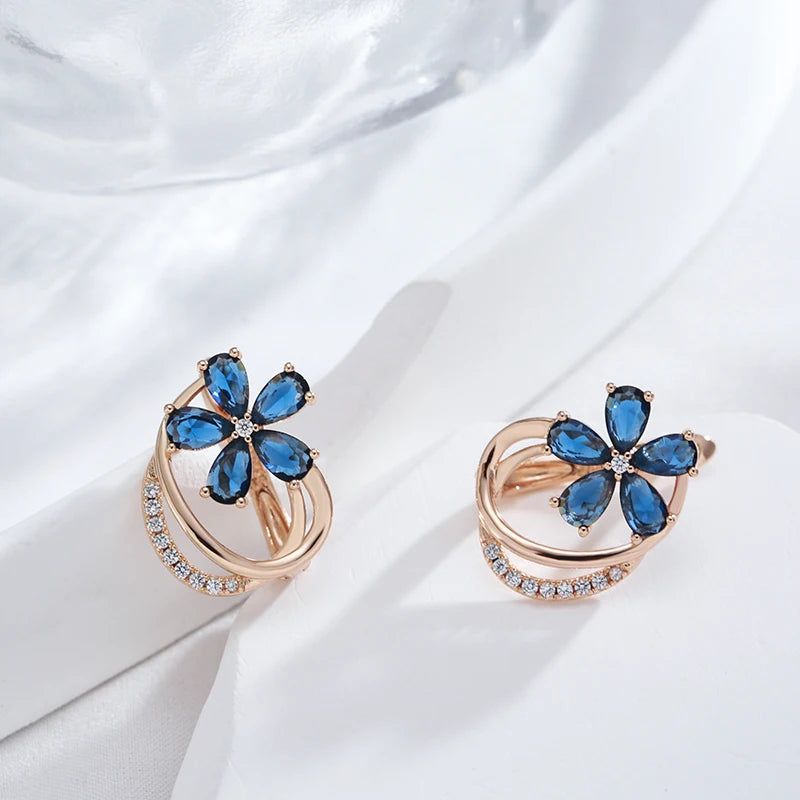 Smart Vintage-Inspired Blue Zircon Stud Earrings in 585 Rose Gold Finish