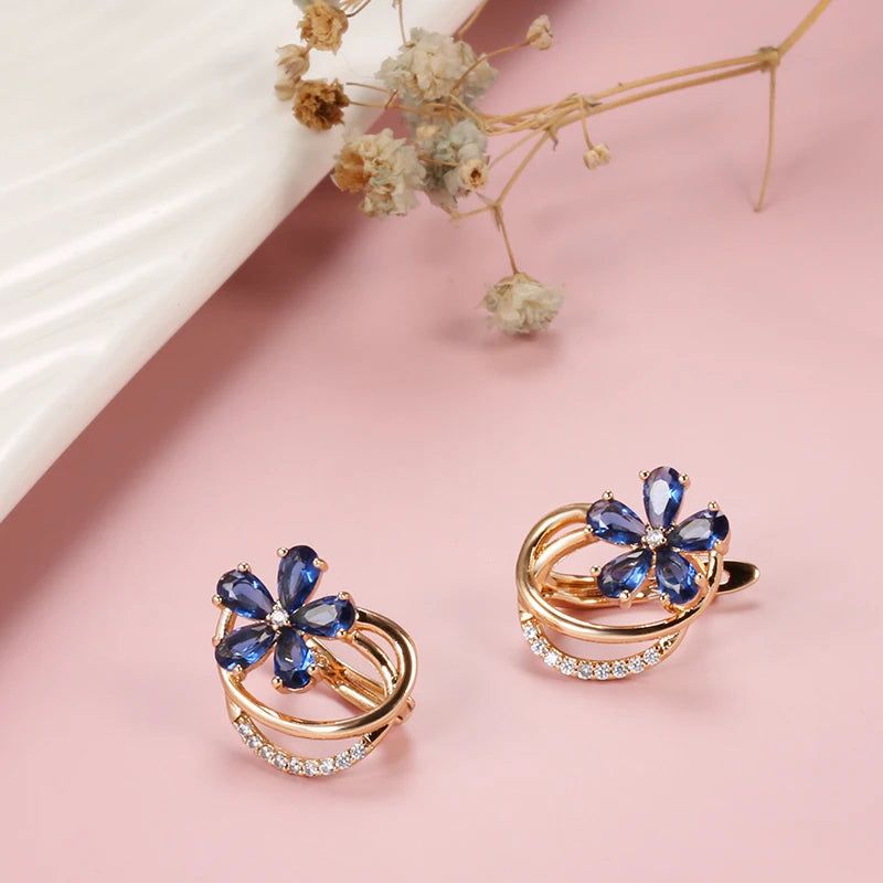 Smart Vintage-Inspired Blue Zircon Stud Earrings in 585 Rose Gold Finish