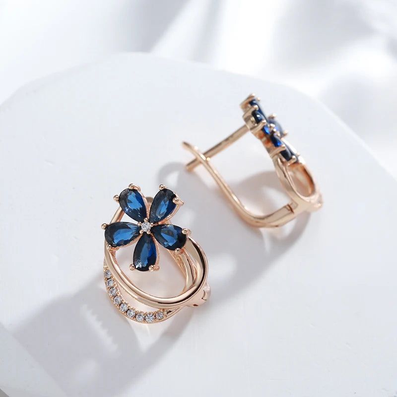 Smart Vintage-Inspired Blue Zircon Stud Earrings in 585 Rose Gold Finish